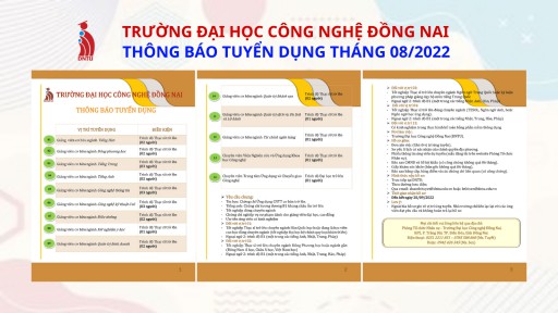 [Job opportunities] Trường Đại học Công nghệ Đồng Nai thông báo tuyển dụng tháng 08/2022