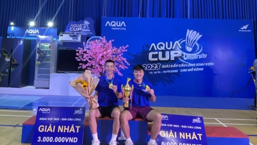 Sinh viên Đại học Công nghệ Đồng Nai đạt giải nhất ĐÔI NAM giải Cầu lông AQUA CUP 2023