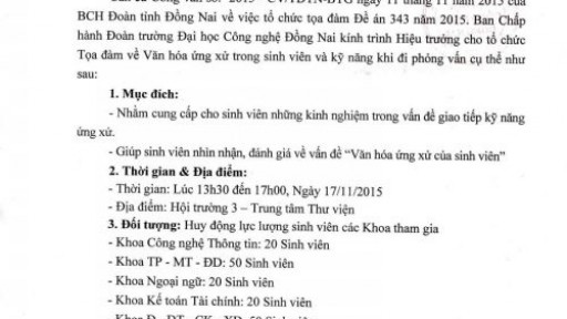 Tổ chức Tọa đàm theo đề án 343 năm 2015 " Văn hóa ứng xử trong sinh viên"