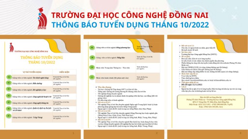 Trường Đại học Công nghệ Đồng Nai thông báo tuyển dụng tháng 10/2022