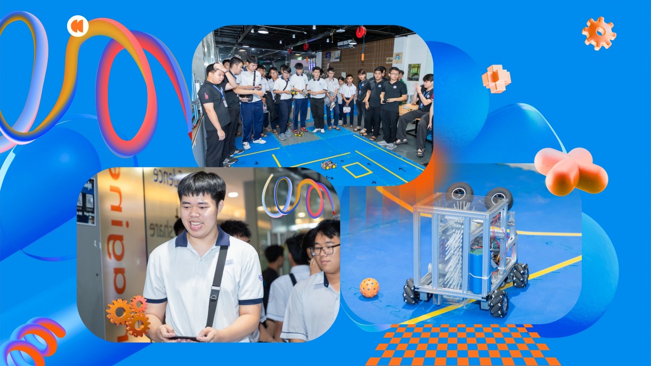 Học sinh THPT thích thú khi lần đầu được tận mắt nhìn thấy robot do sinh viên DNTU chế tạo 