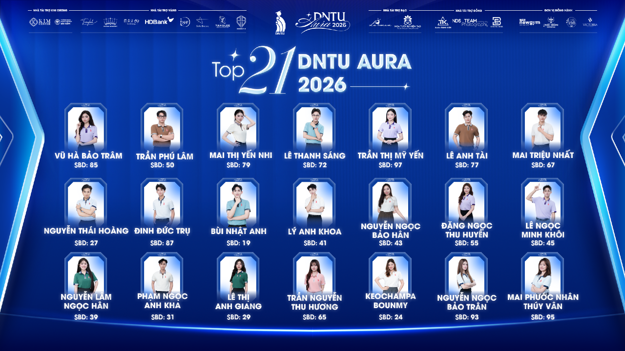DNTU AURA 2026: Chính thức công bố Top 21 thí sinh xuất sắc nhất bước vào vòng Chung kết